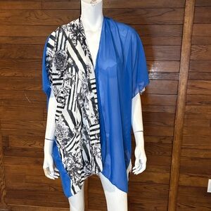 Source Unknown Royal Blue & Black Floral Panel Kimono Cardigan